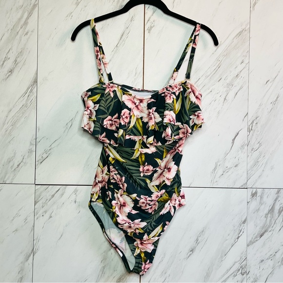 Kona Sol Floral Flounce Coverage One Piece Monokini Swimsuit SZ M - Picture 4 of 9